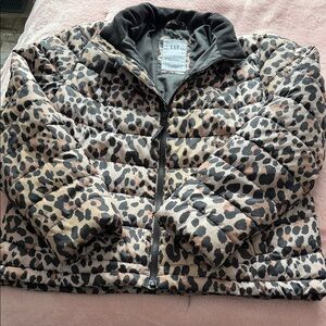 GAP Animal Print Quilted Jacket with Black Collar